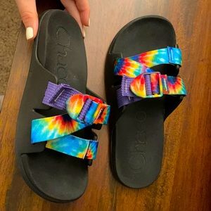 Custom Chaco Chillo Slides women’s, size 7, tie dye and black sandals